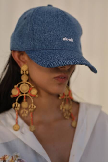 Buy AK-OK Blue Embroidery Denim Typographic Print Baseball Cap Online at Aza Fashions Buy_AK-OK_Blue Embroidery Denim Typographic Print Baseball Cap_Online_at_Aza_Fashions