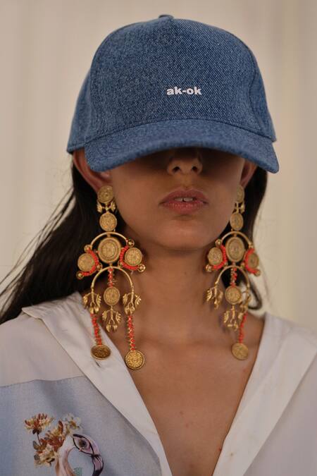 Shop AK-OK Blue Embroidery Denim Typographic Print Baseball Cap Shop_AK-OK_Blue Embroidery Denim Typographic Print Baseball Cap