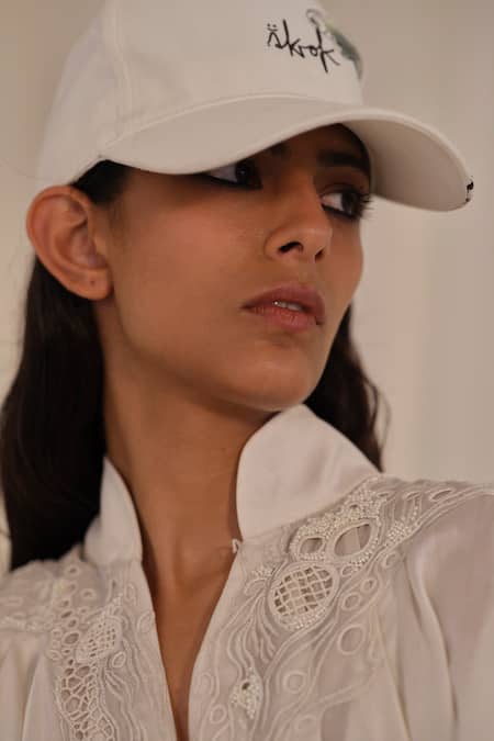 Shop AK-OK White Embroidery Animal Print Cotton Baseball Cap Shop_AK-OK_White Embroidery Animal Print Cotton Baseball Cap