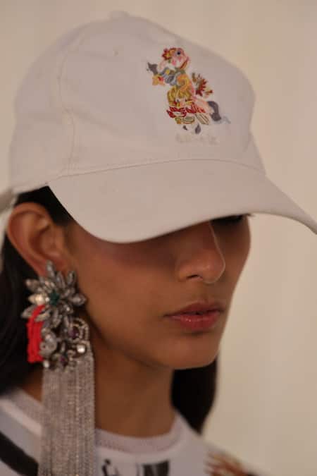 Shop_AK-OK_White Embroidery Animal Print Baseball Cap _at_Aza_Fashions