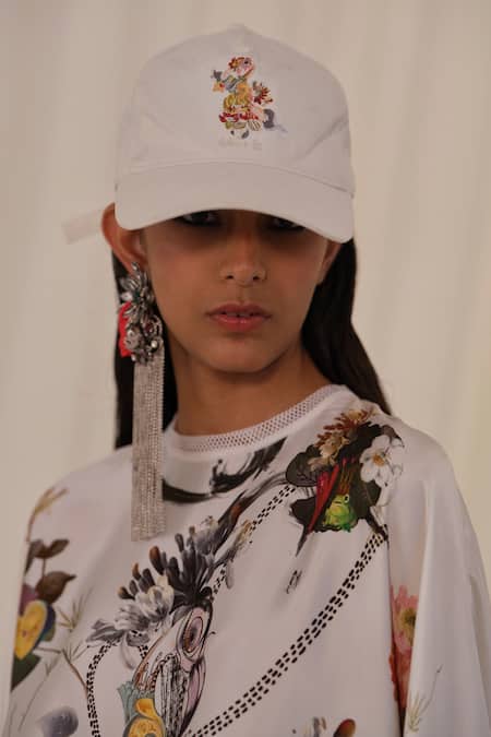 Buy_AK-OK_White Embroidery Animal Print Baseball Cap _Online_at_Aza_Fashions