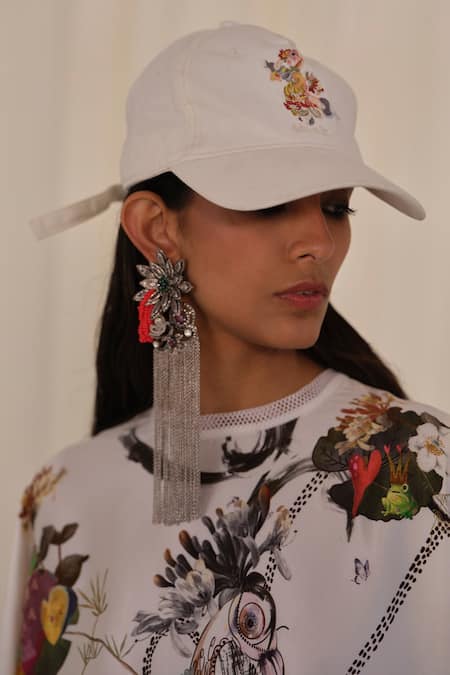 AK-OK_White Embroidery Animal Print Baseball Cap _at_Aza_Fashions