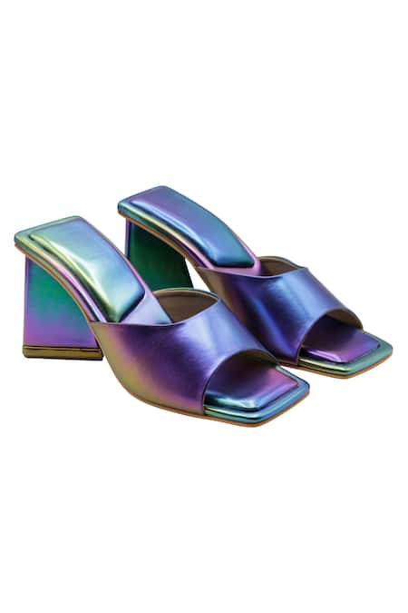 Veruschka by Payal Kothari Multi Color Holographic Mermaid Peep Toe Block Heels 