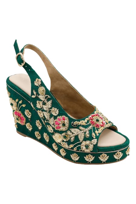 Veruschka By Payal Kothari Sarod Raw Silk Zardozi Embellished Wedges 