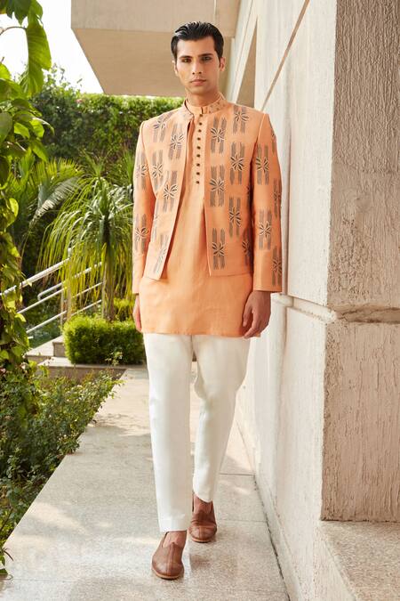 Pastel indowestern double layred jacket with short kurta , intricately