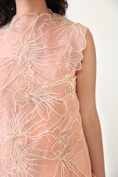 Chambray & CO. Beige Organza, Silk Embroidery Boat Neck, High Gaia Jumpsuit With Thread Jacket at Aza Fashions Chambray & CO._Beige Organza, Silk Embroidery Boat Neck, High Gaia Jumpsuit With Thread Jacket _at_Aza_Fashions