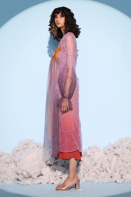 Buy Chambray & CO. Multi Color Silk, Cotton V-neck Aire Ombre Dyed Dress Set Online at Aza Fashions Buy_Chambray & CO._Multi Color Silk, Cotton V-neck Aire Ombre Dyed Dress Set _Online_at_Aza_Fashions