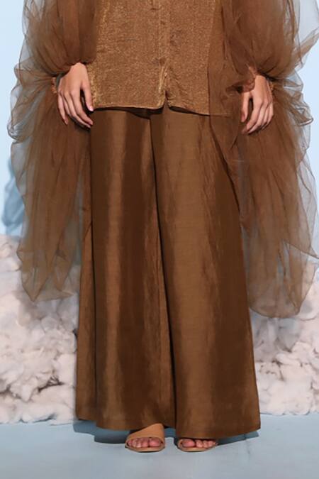 Chambray & CO. Brown Silk, Linen, Tencel Round Neck Neven Shirt Pant Set Online at Aza Fashions Chambray & CO._Brown Silk, Linen, Tencel Round Neck Neven Shirt Pant Set _Online_at_Aza_Fashions