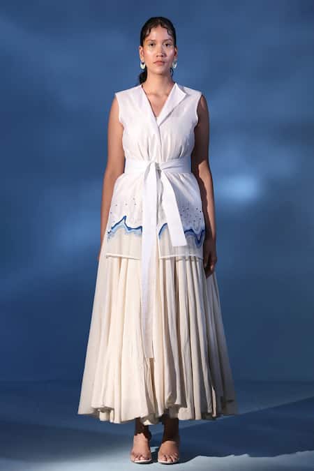 Buy Chambray & CO. White Organza, Chanderi , Evian Solid Dress With Jacket Online at Aza Fashions Buy_Chambray & CO._White Organza, Chanderi , Evian Solid Dress With Jacket _Online_at_Aza_Fashions