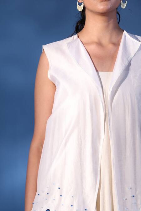 Shop Chambray & CO. White Organza, Chanderi , Evian Solid Dress With Jacket Online at Aza Fashions Shop_Chambray & CO._White Organza, Chanderi , Evian Solid Dress With Jacket _Online_at_Aza_Fashions