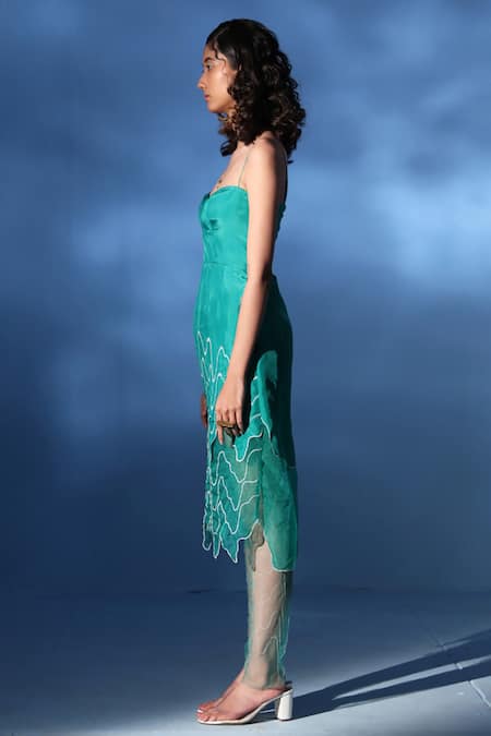 Buy_Chambray & CO._Green Silk, Tulle Embroidery Sweetheart Neck Nahla Resham Dress With Stockings _Online_at_Aza_Fashions