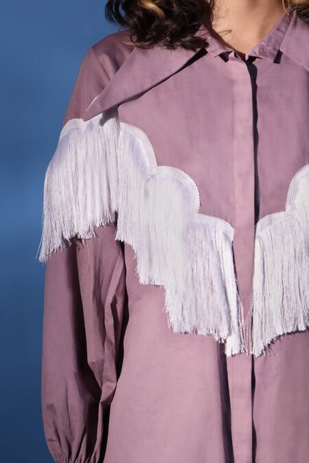 Shop_Chambray & CO._Purple Crepe, Cotton Fringe, Tassels Monroe Exaggerated Dress With Skirt _Online_at_Aza_Fashions