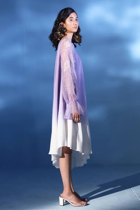 Chambray & CO. Purple Organza, Embroidery One Shoulder Lir Ombre-dyed Dress Online at Aza Fashions Chambray & CO._Purple Organza, Embroidery One Shoulder Lir Ombre-dyed Dress _Online_at_Aza_Fashions