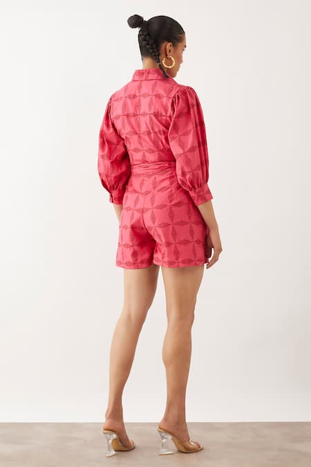 Shop Son Of A Noble Snob Pink Cotton , Cotton, Shawl Neck Ava Fan Print Shorts Set at Aza Fashions Shop_Son Of A Noble Snob_Pink Cotton , Cotton, Shawl Neck Ava Fan Print Shorts Set _at_Aza_Fashions