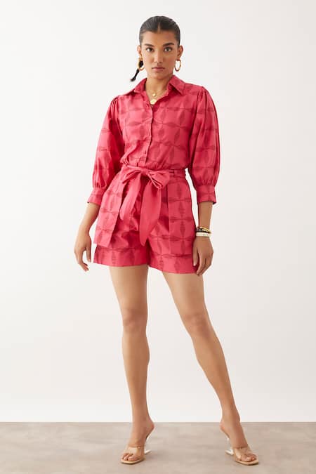 Shop Son Of A Noble Snob Pink Cotton , Cotton, Shawl Neck Ava Fan Print Shorts Set Online at Aza Fashions Shop_Son Of A Noble Snob_Pink Cotton , Cotton, Shawl Neck Ava Fan Print Shorts Set _Online_at_Aza_Fashions