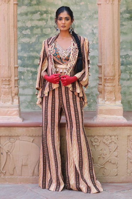 Ankur J Linear Print Jacket & Palazzo Set 