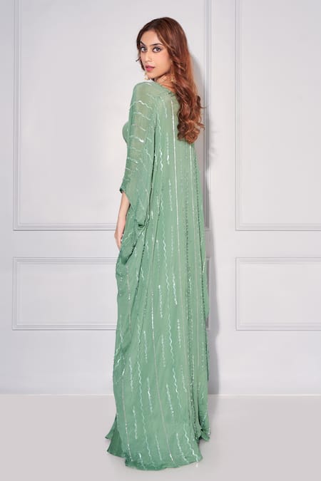 Buy Kressa Green Silk, Crepe Sequins Sweetheart Neck Embellished Cape Sharara Set Online at Aza Fashions Buy_Kressa_Green Silk, Crepe Sequins Sweetheart Neck Embellished Cape Sharara Set_Online_at_Aza_Fashions