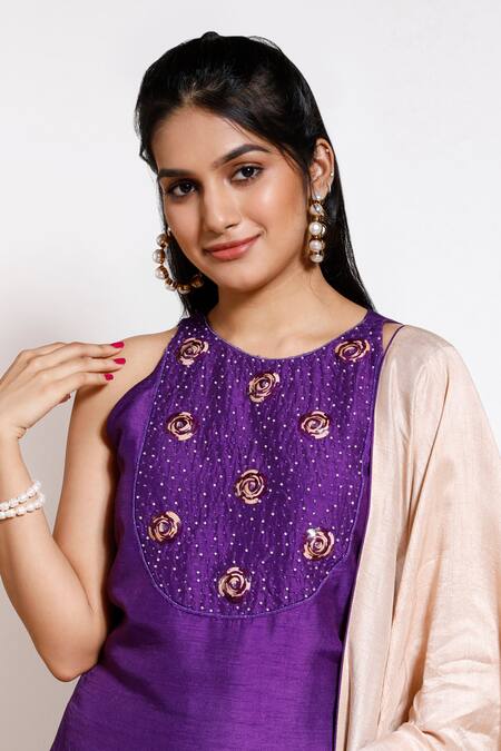 Buy Kressa Purple Silk, Crepe Embroidery Round Neck Floral Embellished Kurta Lehenga Set Online at Aza Fashions Buy_Kressa_Purple Silk, Crepe Embroidery Round Neck Floral Embellished Kurta Lehenga Set_Online_at_Aza_Fashions