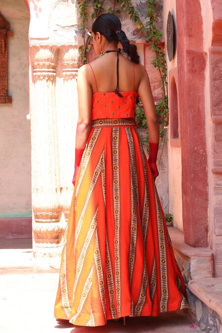 Ankur J_Grey Jacket Georgette Printed Linear Jacket Notched Lapel Pleated Lehenga Set _at_Aza_Fashions