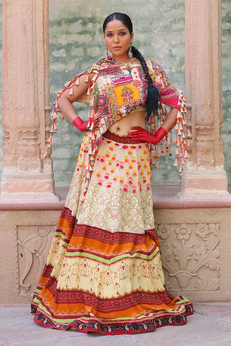 Ankur J Abstract Print Cape Lehenga Set 