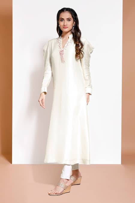 Buy Kressa White Silk, Crepe Tassels, Embroidery Bandeau Neck Puff Sleeve Kurta And Pant Set Online at Aza Fashions Buy_Kressa_White Silk, Crepe Tassels, Embroidery Bandeau Neck Puff Sleeve Kurta And Pant Set_Online_at_Aza_Fashions