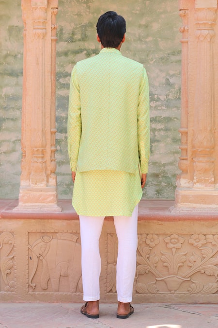 Shop_Ankur J_Green Cotton Silk Printed Ogee Kurta Set _at_Aza_Fashions