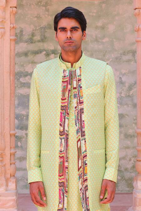 Buy_Ankur J_Green Cotton Silk Printed Ogee Kurta Set 