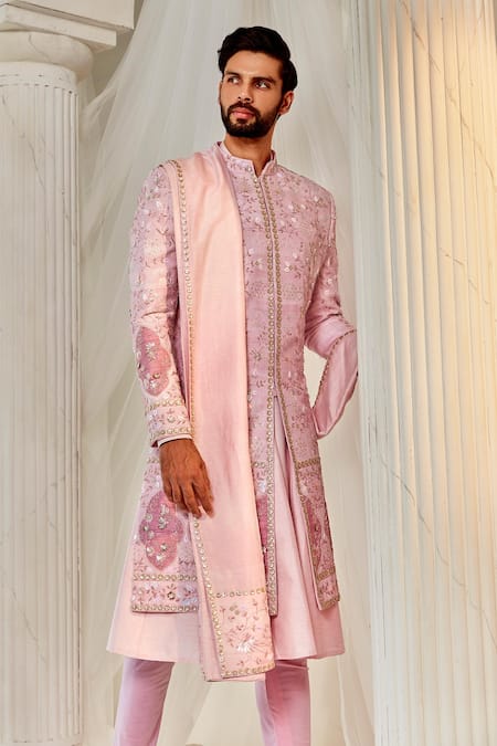 Rachit Khanna Floral Sequin Embroidered Sherwani Set 