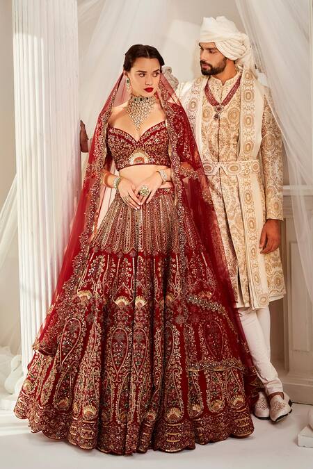 Rachit Khanna_Ivory Silk Diamonds, Embroidery Vintage Resham Sherwani Set _Online_at_Aza_Fashions