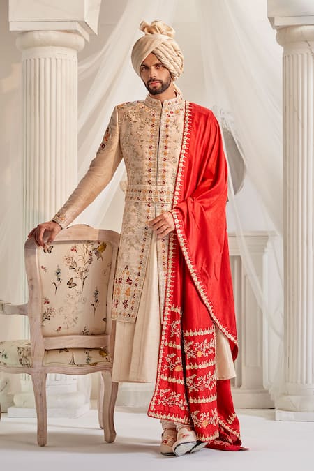 Rachit Khanna Floral Vintage Resham Embroidered Sherwani Set 