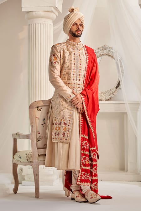 Rachit Khanna Floral Vintage Resham Embroidered Sherwani Set 