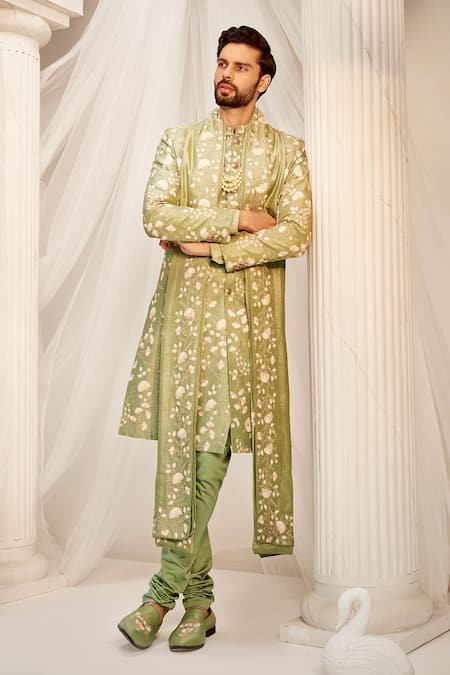 Rachit Khanna Botanical Resham Embroidered Sherwani Set 