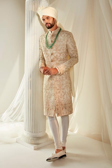Rachit Khanna Botanical Pattern Embroidered Sherwani Set 