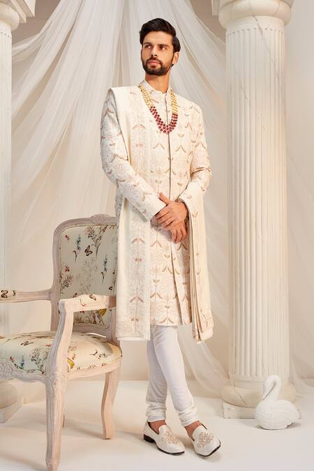Rachit Khanna Floral Resham Embroidered Sherwani Set 