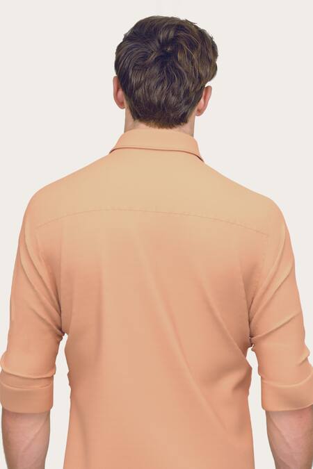 Shop Hespoke Orange Cotton Embroidery Cheetah Print Shirt at Aza Fashions Shop_Hespoke_Orange Cotton Embroidery Cheetah Print Shirt_at_Aza_Fashions