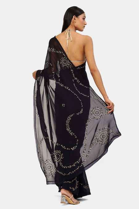 Shop Satya Paul Blue Viscose, Georgette Sequins Lurex Thread And Embroidered Saree at Aza Fashions Shop_Satya Paul_Blue Viscose, Georgette Sequins Lurex Thread And Embroidered Saree _at_Aza_Fashions