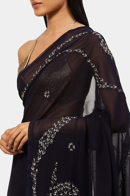 Shop Satya Paul Blue Viscose, Georgette Sequins Lurex Thread And Embroidered Saree Online at Aza Fashions Shop_Satya Paul_Blue Viscose, Georgette Sequins Lurex Thread And Embroidered Saree _Online_at_Aza_Fashions