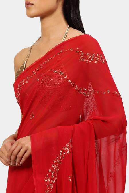 Shop Satya Paul Red Viscose, Georgette Sequins Lurex Thread And Work Saree Online at Aza Fashions Shop_Satya Paul_Red Viscose, Georgette Sequins Lurex Thread And Work Saree _Online_at_Aza_Fashions