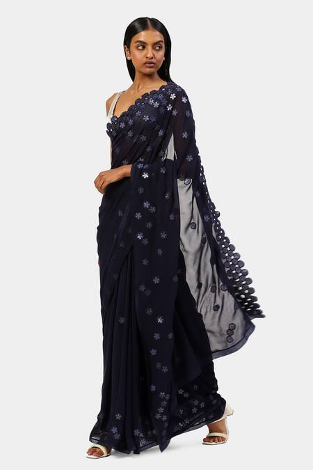 Satya Paul Blue Viscose, Georgette Sequins, Applique Night Floral Embroidered Saree Online at Aza Fashions Satya Paul_Blue Viscose, Georgette Sequins, Applique Night Floral Embroidered Saree _Online_at_Aza_Fashions