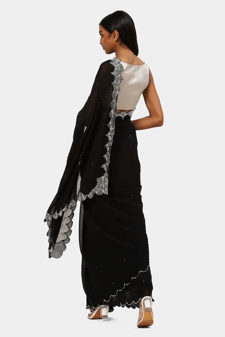Shop Satya Paul Black Viscose, Georgette Embroidery Timeless Bugle Bead Saree at Aza Fashions Shop_Satya Paul_Black Viscose, Georgette Embroidery Timeless Bugle Bead Saree _at_Aza_Fashions