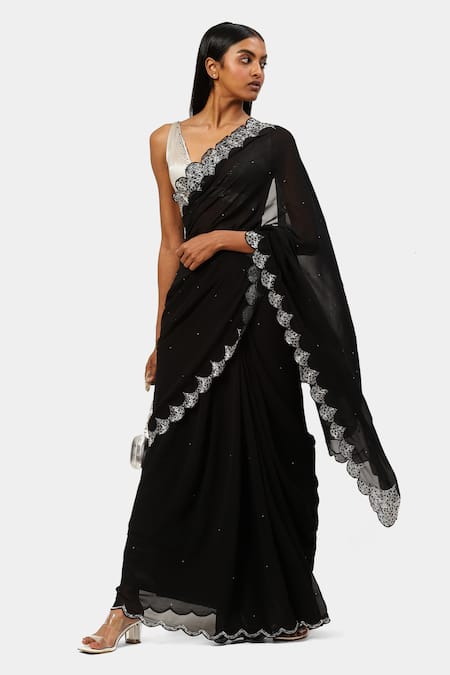 Satya Paul Black Viscose, Georgette Embroidery Timeless Bugle Bead Saree Online at Aza Fashions Satya Paul_Black Viscose, Georgette Embroidery Timeless Bugle Bead Saree _Online_at_Aza_Fashions