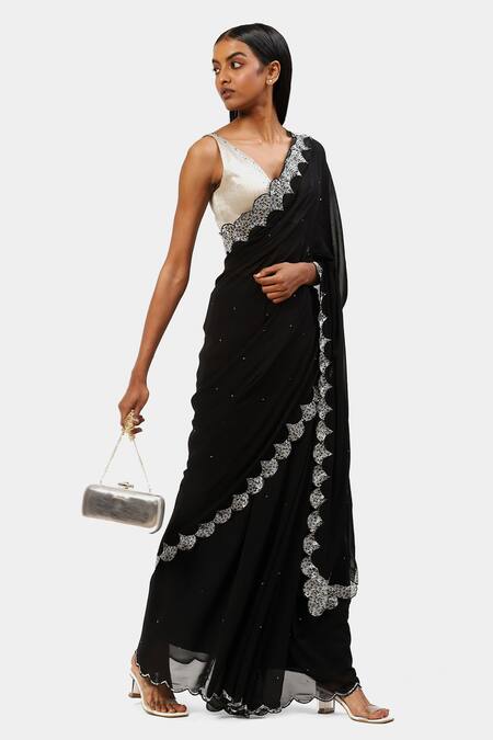 Buy Satya Paul Black Viscose, Georgette Embroidery Timeless Bugle Bead Saree Online at Aza Fashions Buy_Satya Paul_Black Viscose, Georgette Embroidery Timeless Bugle Bead Saree _Online_at_Aza_Fashions