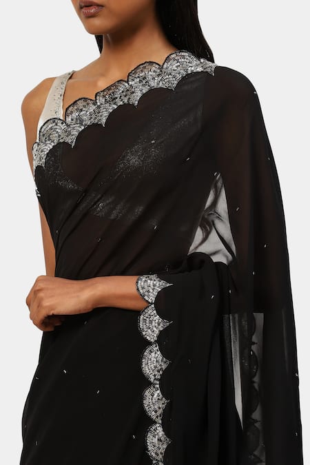Shop Satya Paul Black Viscose, Georgette Embroidery Timeless Bugle Bead Saree Online at Aza Fashions Shop_Satya Paul_Black Viscose, Georgette Embroidery Timeless Bugle Bead Saree _Online_at_Aza_Fashions