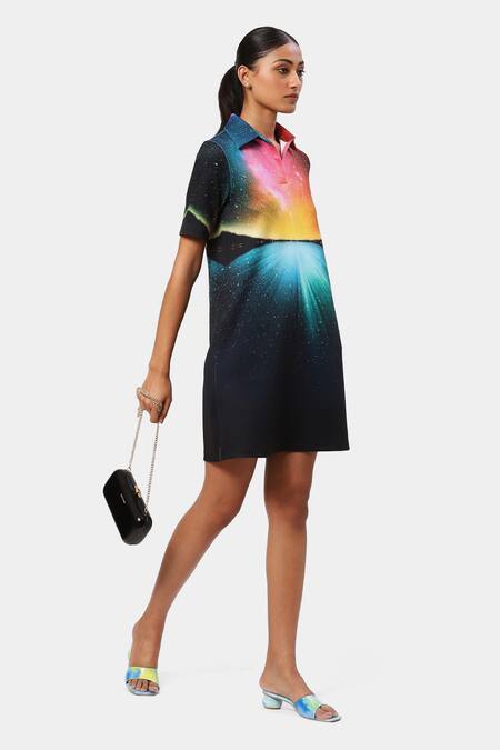 Buy Satya Paul Black Neoprene Collared Scuba Advantage Printed Dress Online at Aza Fashions Buy_Satya Paul_Black Neoprene Collared Scuba Advantage Printed Dress _Online_at_Aza_Fashions