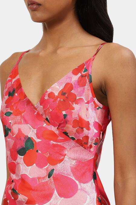 Shop_Satya Paul_Pink Organza Split V-neck Floral Print Lady Dress _Online_at_Aza_Fashions