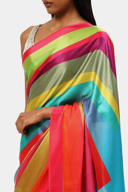 Shop_Satya Paul_Pink Georgette, Satin The Abstract Print Holi Saree_Online_at_Aza_Fashions