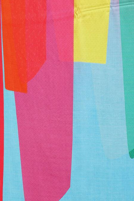 Satya Paul_Pink Georgette, Satin The Abstract Print Holi Saree_at_Aza_Fashions