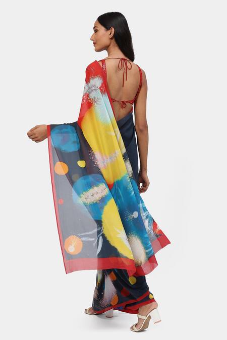 Shop Satya Paul Blue Georgette The Printed Nebula Saree at Aza Fashions Shop_Satya Paul_Blue Georgette The Printed Nebula Saree _at_Aza_Fashions