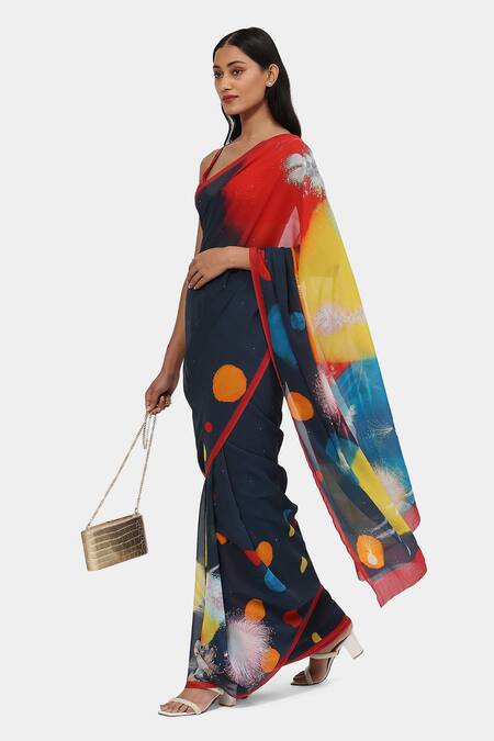Satya Paul Blue Georgette The Printed Nebula Saree Online at Aza Fashions Satya Paul_Blue Georgette The Printed Nebula Saree _Online_at_Aza_Fashions