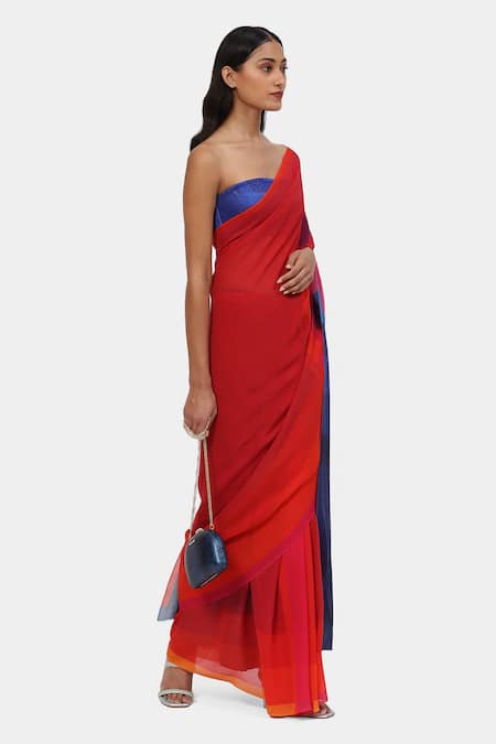 Buy_Satya Paul_Red Georgette The Printed Mars Saree_Online_at_Aza_Fashions